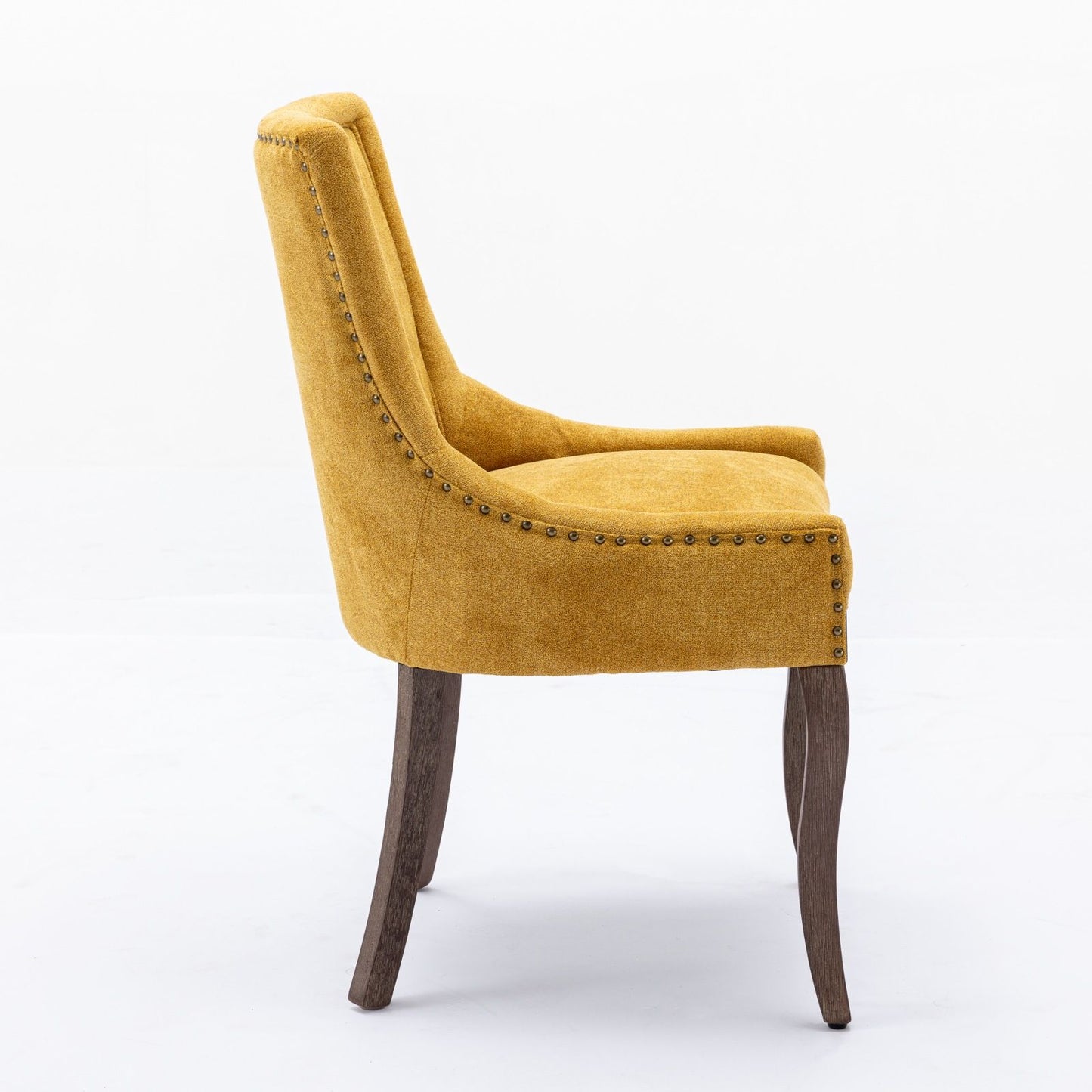Ultra Side Dining Chair, Thickened Fabric Chairs With Neutrally Toned Solid Wood Legs, Bronze Nail Head (Set of 2) - Golden Yellow