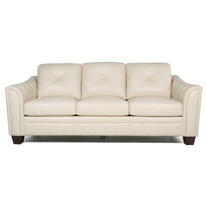 Modern Tufted Leather Sofa - Ivory