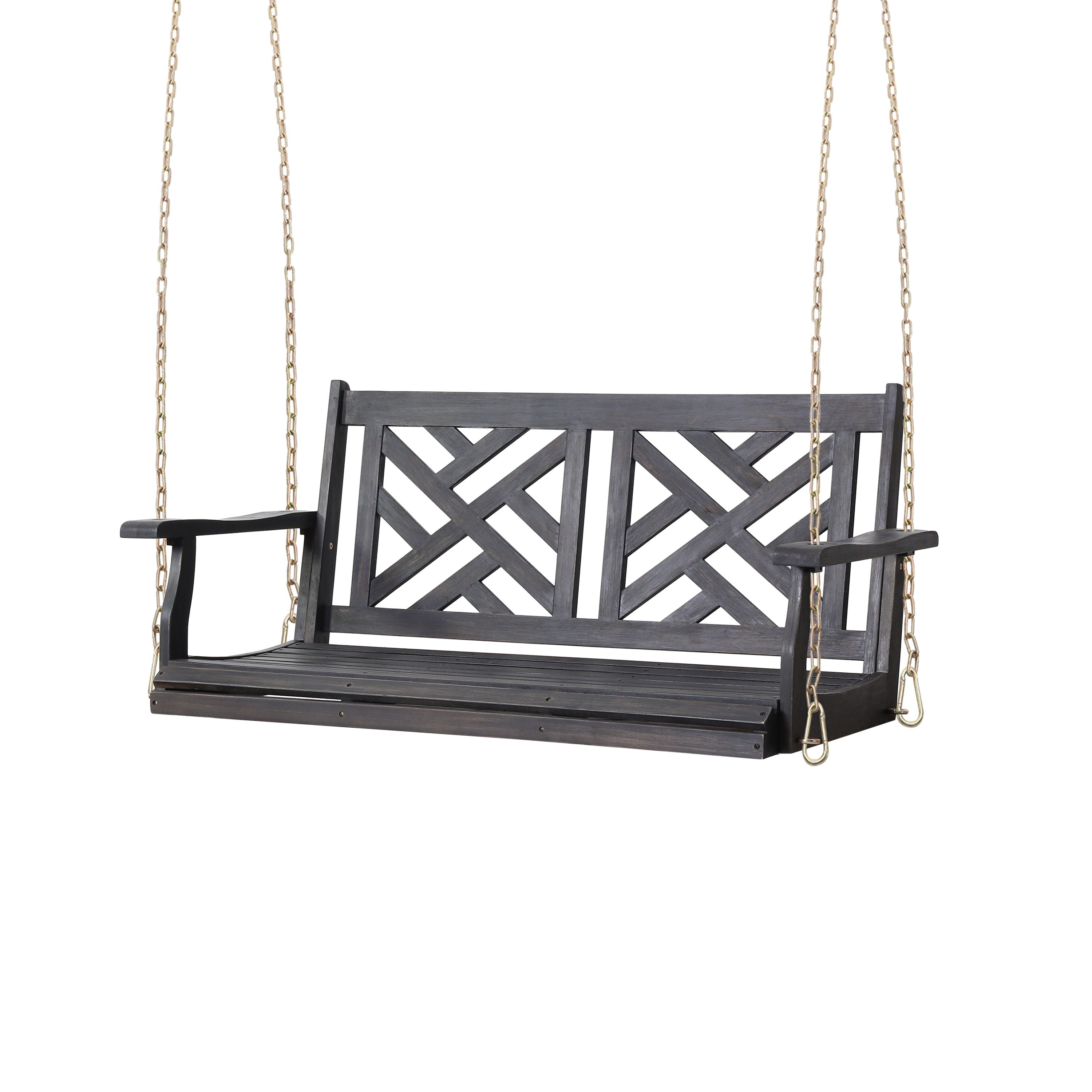 Alejandro - Acacia Wood Porch Swing With Slat Panel Seating - Dark Gray