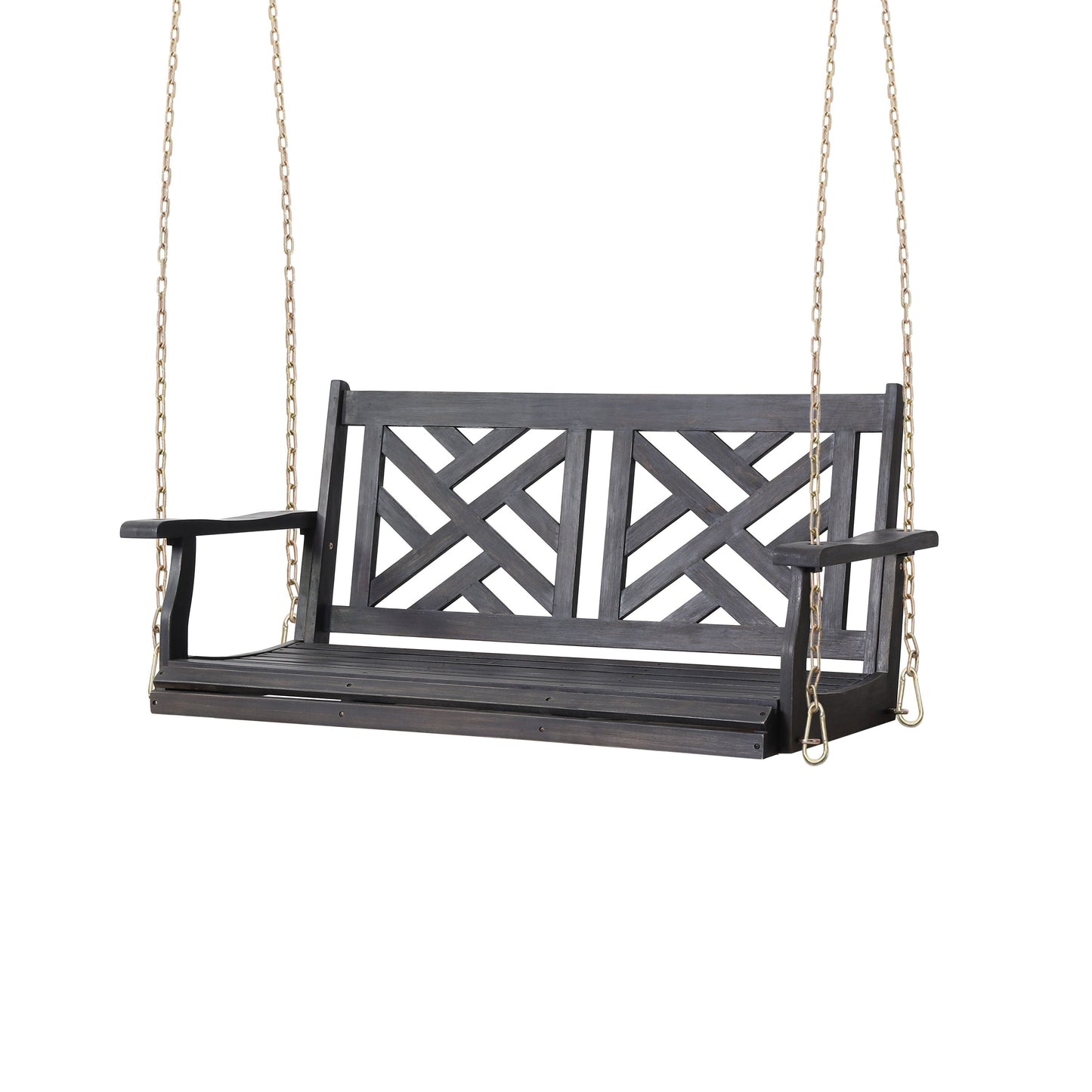 Alejandro - Acacia Wood Porch Swing With Slat Panel Seating - Dark Gray
