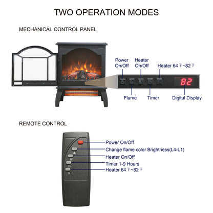 18" 3D Flame Electric Infrared Quartz Fireplace Stove With Remote Control - Antique Black