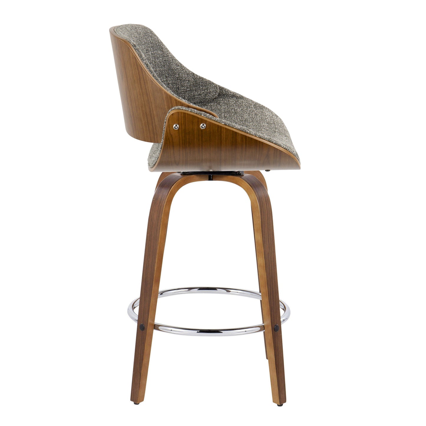 Fabrizzi - Mid-Century Modern Fixed Height Counter Stool With Swivel With Round Footrest (Set of 2) - Walnut / Gray