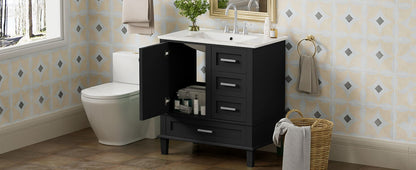 Bathroom Vanity, Modern Bathroom Cabinet With Sink Combo Set, Bathroom Storage Cabinet With A Soft Closing Door And 3 Drawers, Solid Wood Frame - Black