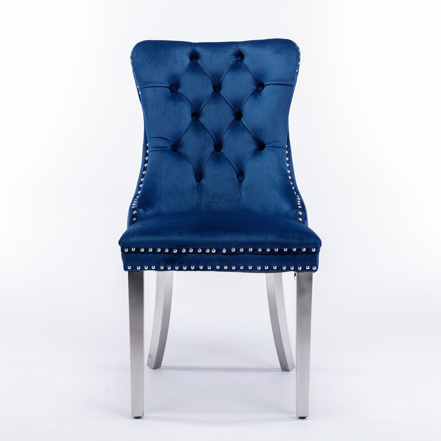 Nikki - Modern, High-End Tufted Solid Wood Contemporary Velvet Upholstered Dining Chair With Chrome Stainless Steel Plating Legs, Nailhead Trim, (Set of 2) - Blue / Chrome