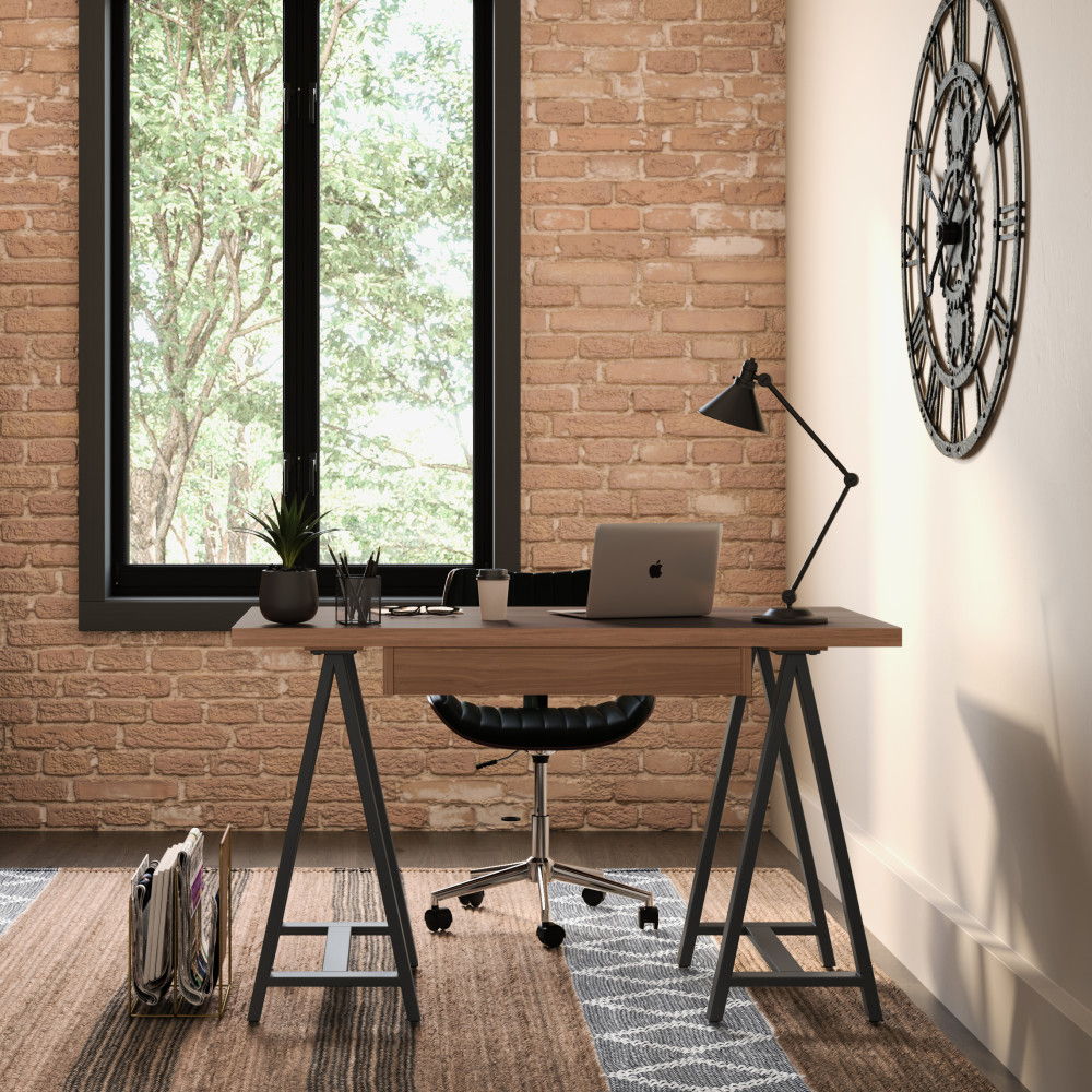 Sawhorse - Solid Walnut Veneer And Small Desk - Dark Brown