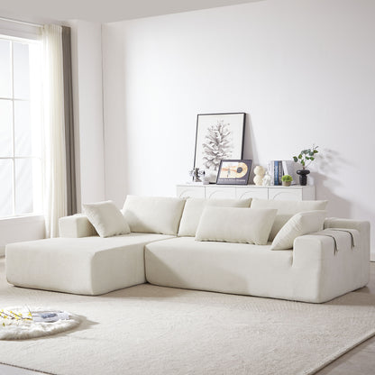 Modern Chenille Upholstered Sectional Sofa Couch Set, Modular L Shaped Sectional Living Room Sofa Set With 6 Pillows, Free Combination - Beige