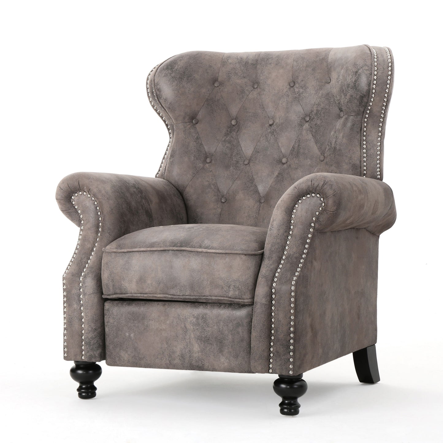 Accented Push Back Recliner Chair With Rolled Arms, Cocooning Comfort - Brown Gray