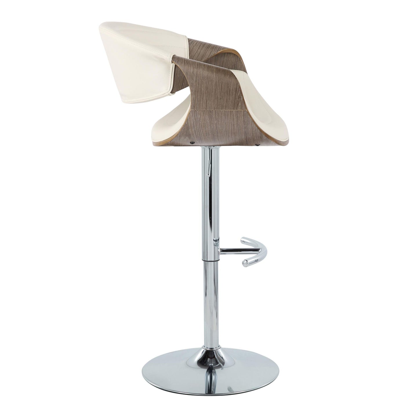 Symphony - Mid-Century Modern Adjustable Barstool With Swivel With Rounded T Footrest (Set of 2) - Chrome / Light Gray / White