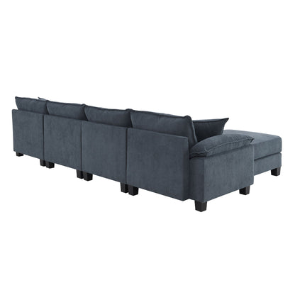 Wide Seat Modular Sectional Bed Sleeper Couch Set With Armrest Pillow 6 Seat, Free Combination Sofa With Ottomans Oversized - Gray