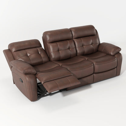 Genuine Leather Non-Power Reclining Sofa With Drop Down Table, Stainless Steel Cupholders And Magazine Bag - Brown