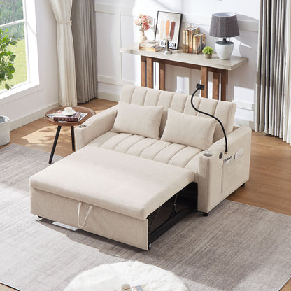 Convertible Sofa Bed Loveseat Sofa With Three USB Ports, Two Side Pockets, Two Cup Holders And 360ÔøΩÔøΩÔøΩÔøΩÔøΩÔøΩÔøΩÔøΩÔøΩÔøΩÔøΩÔøΩÔøΩÔøΩÔøΩÔøΩÔøΩÔøΩÔøΩÔøΩÔøΩÔøΩÔøΩÔøΩÔøΩÔøΩÔøΩÔøΩÔøΩÔøΩÔøΩÔøΩÔøΩ swivel Phone Holder For Living Room - Beige