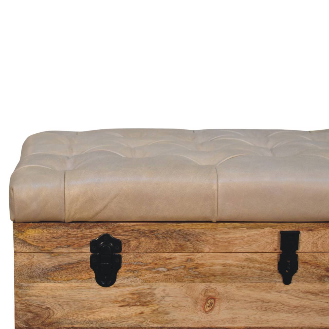 Buffalo - Hide Leather Storage Trunk - Beige / Brown