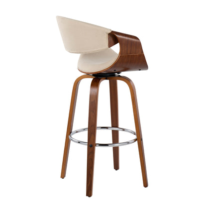 Curvini Mid-Century Modern Fixed Height Barstool With Swivel (Set of 2) - Walnut / Cream