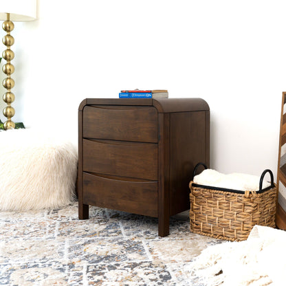 Lionel - Mid-Century Modern Nightstand 3 Drawer Bed Side Table - Brown