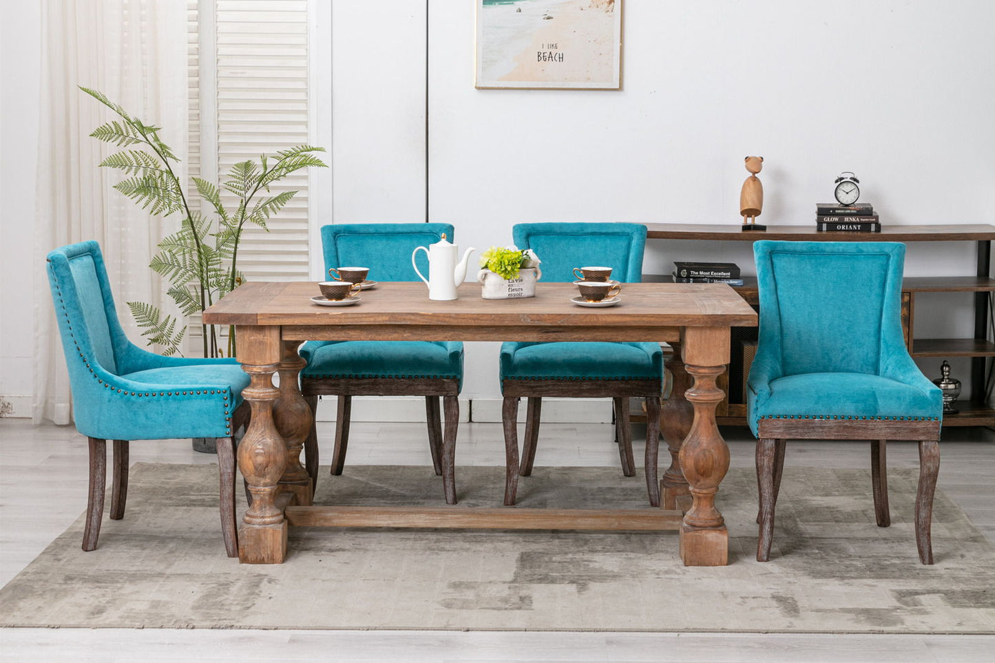 Ultra Side Dining Chair,Thickened Fabric Chairs With Neutrally Toned Solid Wood Legs, Bronze Nail Head (Set of 2) - Blue