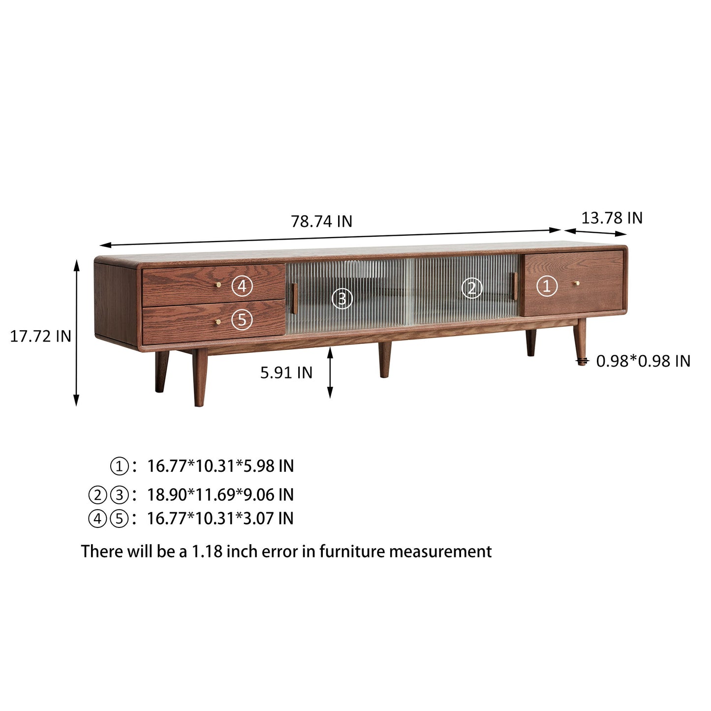 TV Cabinet With Chinese Changhong Glass Doors, Two Drawer Storage Space TV Standing - Walnut
