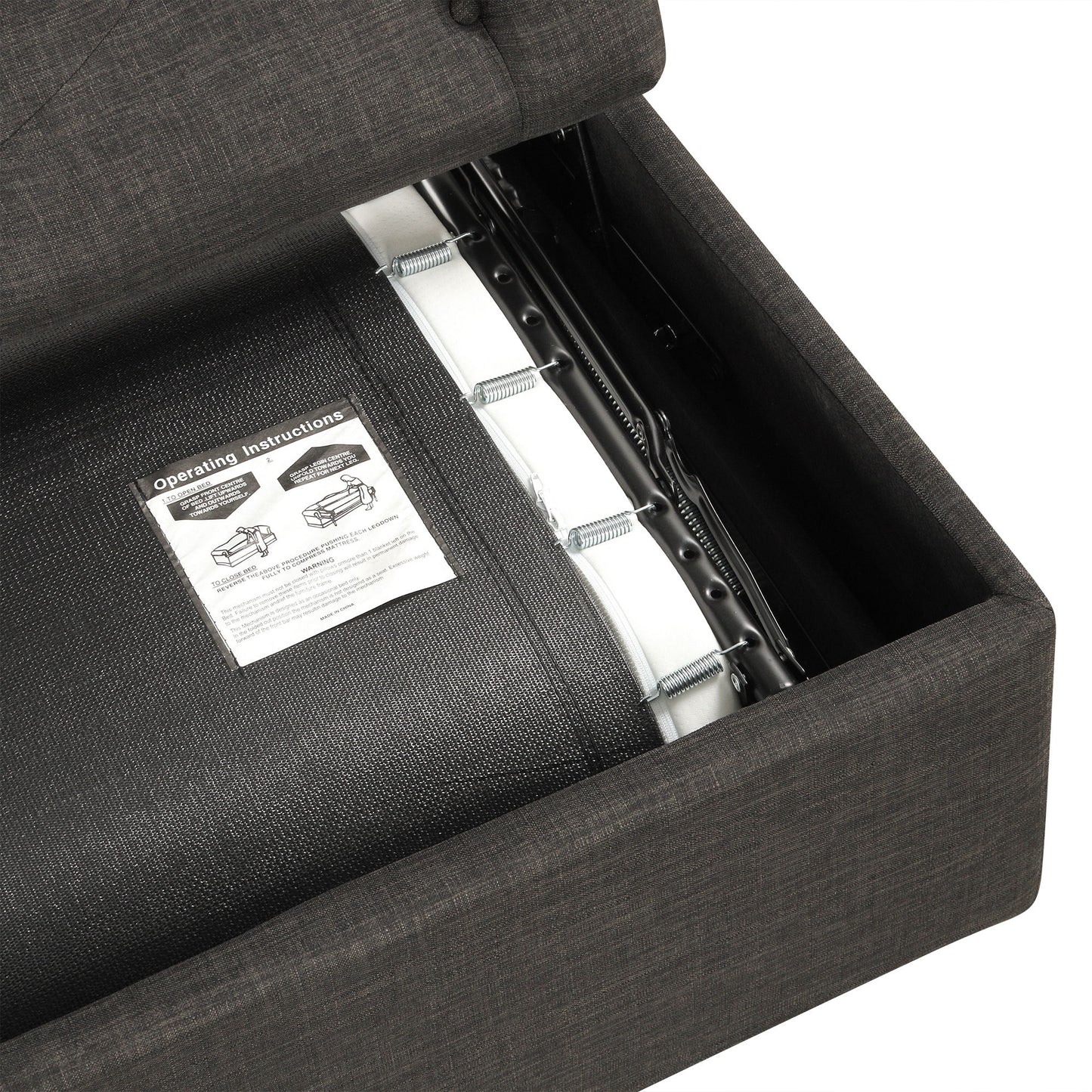 Convertible Ottoman Sleeper With Memory Mattress And Tufted Design, Folding Sofa Bed - Dark Gray Linen