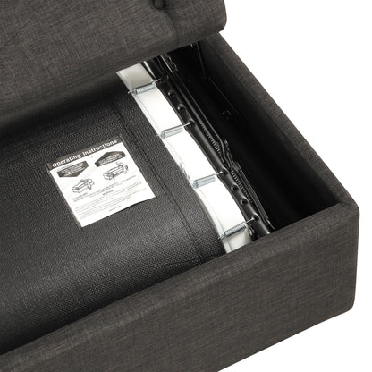 Convertible Ottoman Sleeper With Memory Mattress And Tufted Design, Folding Sofa Bed - Dark Gray Linen