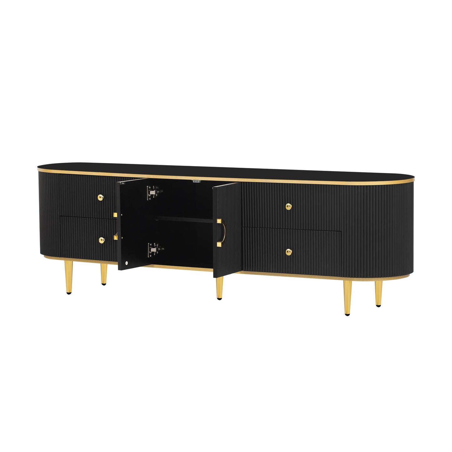Modern TV Stand For TVs Up To 80", Entertainment Center With 4 Drawers And 1 Cabinet, Wood TV Console Table With Handles For Living Room - Black