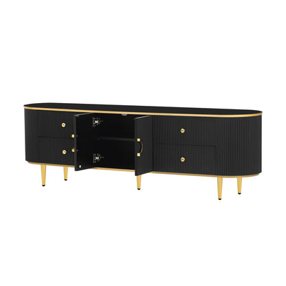 Modern TV Stand For TVs Up To 80", Entertainment Center With 4 Drawers And 1 Cabinet, Wood TV Console Table With Handles For Living Room - Black