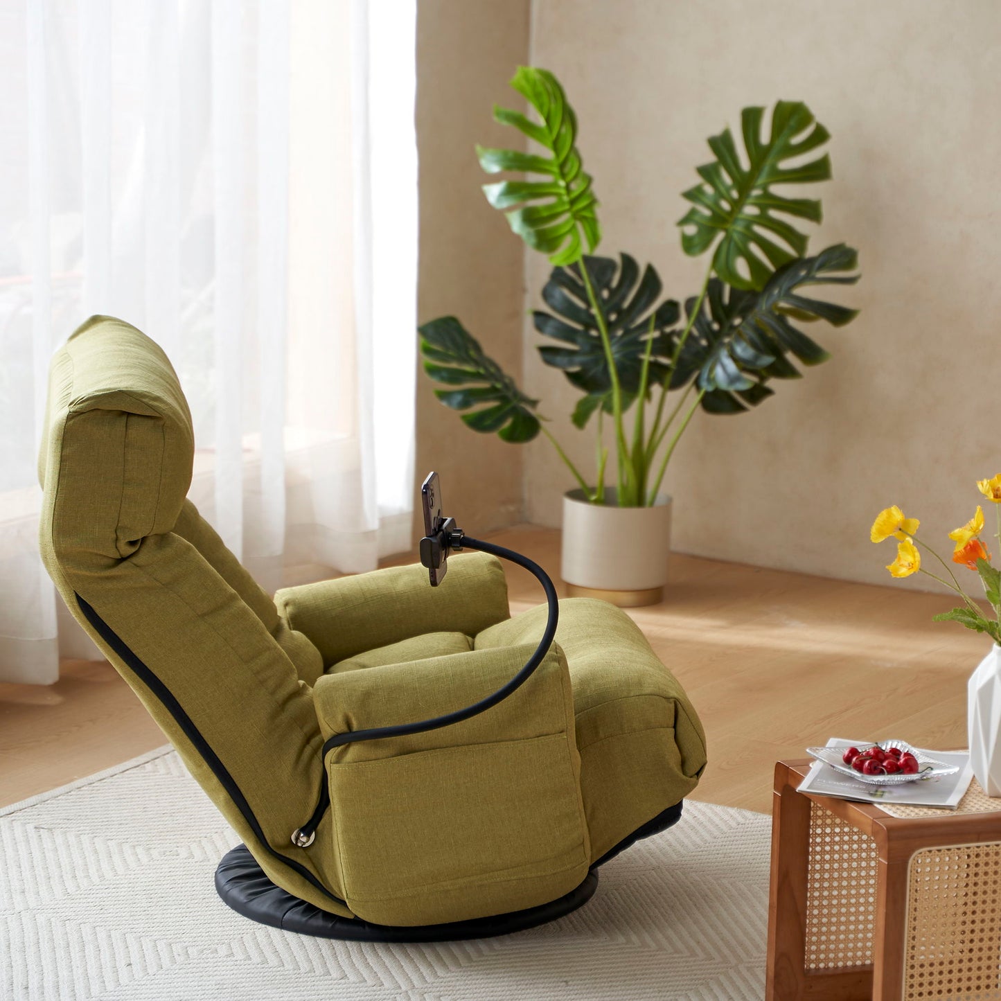 Adjustable Swivel Lounge Chair With 360 Degree Rotating Seat And Headrest Support Leisure Chair Deck Chair Game Chair For Living Room - Green