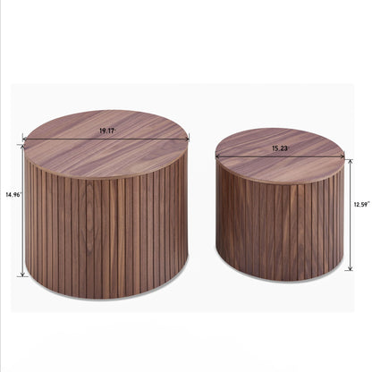 Handcrafted Nested Table Set 2 Pieces, Round Coffee Table - Walnut Color
