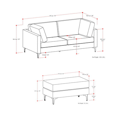 Ava - Mid Century Sofa With Ottoman Set, Upholstered - Dark Gray