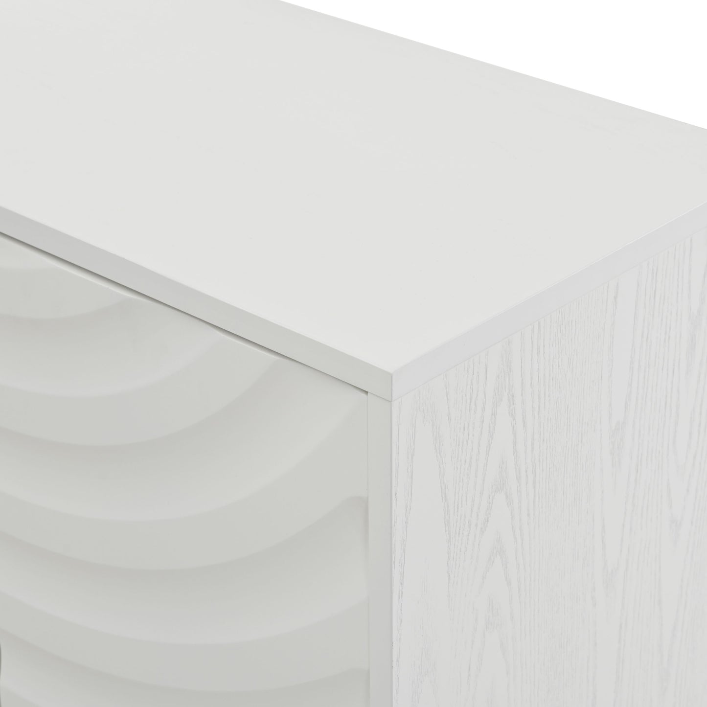 Elegant Sideboard With Sophisticated Wavy Pattern Doors And Arched Groove Design In A Stylish 4 Door Layout, Adjustable For Study, Entryway And Living Room - White