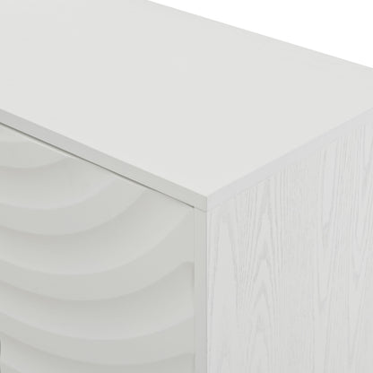 Elegant Sideboard With Sophisticated Wavy Pattern Doors And Arched Groove Design In A Stylish 4 Door Layout, Adjustable For Study, Entryway And Living Room - White