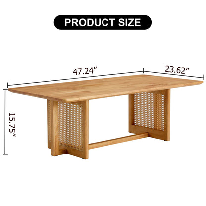Rubber Wood And Solid Wood Coffee Table Modern Minimalist Rattan Weaving Design, Living Room Balcony, Multifunctional Small Sized Furniture - Natural