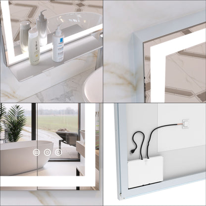LED Bathroom Vanity Mirror Wall Mounted Adjustable White / Warm / Natural Lights Anti-Fog Touch Switch With Memory Modern Smart Large Bathroom Mirrors - Silver
