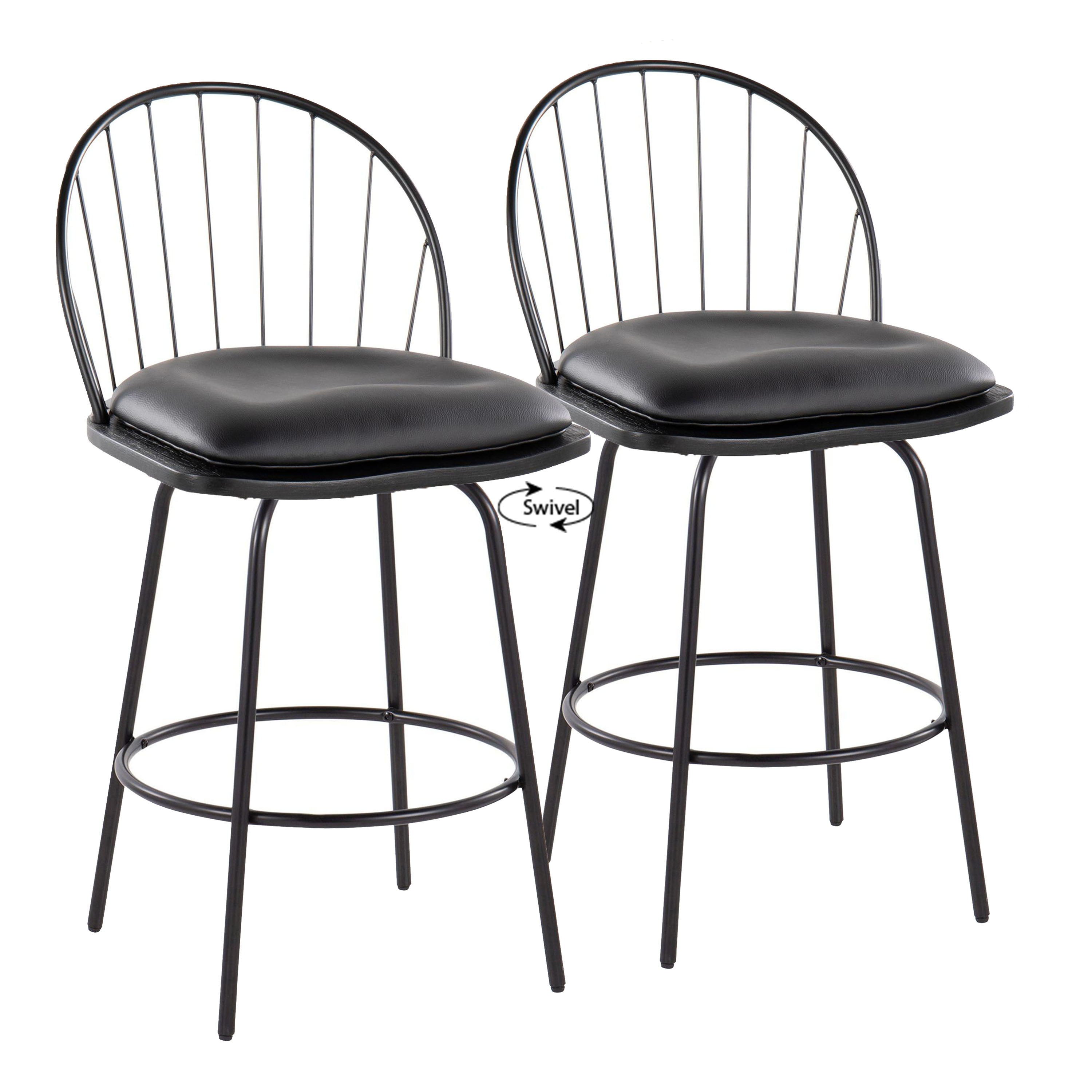 Riley - Claire Farmhouse Fixed Height Counter Stool With Swivel With Round Footrest (Set of 2) - Black