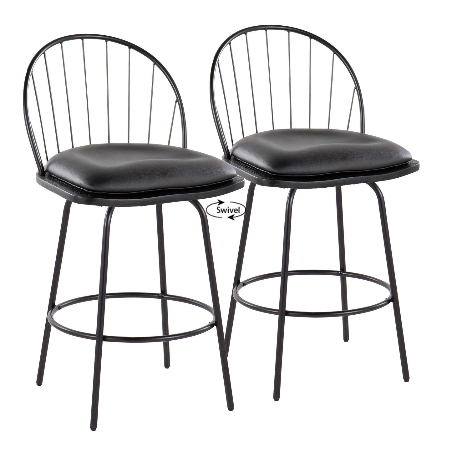 Riley - Claire Farmhouse Fixed Height Counter Stool With Swivel With Round Footrest (Set of 2) - Black