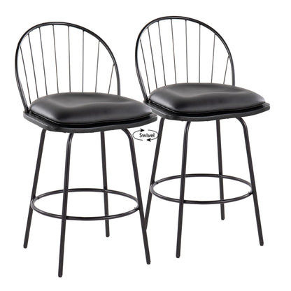 Riley - Claire Farmhouse Fixed Height Counter Stool With Swivel With Round Footrest (Set of 2) - Black