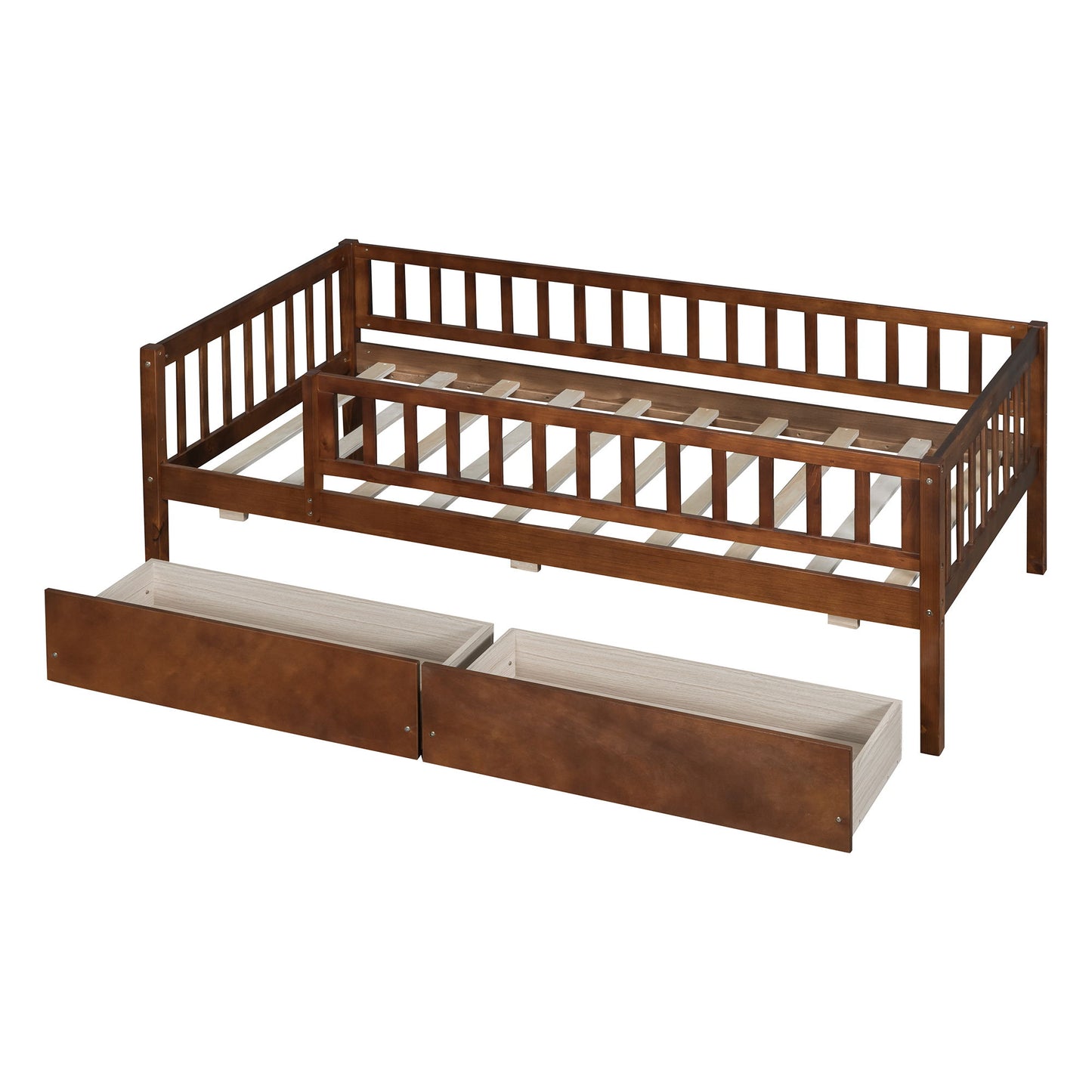 Twin Size Daybed Bed With Two Drawers - Walnut