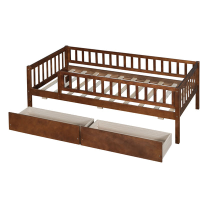 Twin Size Daybed Bed With Two Drawers - Walnut