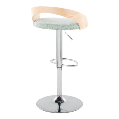 Grotto - Mid-Century Modern Adjustable Height Barstool With Swivel With Oval Footrest (Set of 2) - Chrome / Natural / Light Green