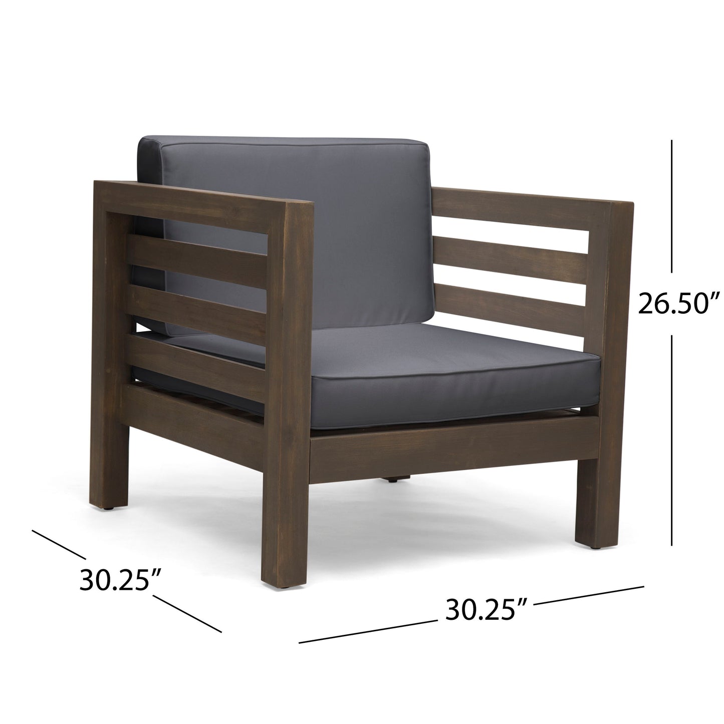 Outdoor Club Chair, Acacia Wood Patio Chair With Fabric Cushion For Backyard, Poolside, Garden Or Porch - Gray