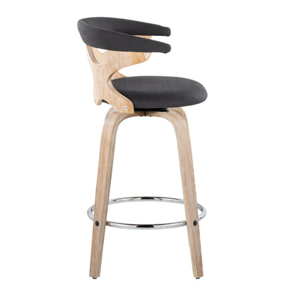 Gardenia - Contemporary Fixed Height Counter Stool With Swivel With Round Footrest (Set of 2) - White Washed / Charcoal