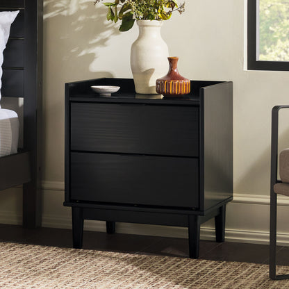 Mid-Century Modern 2 Drawer Nightstand - Black