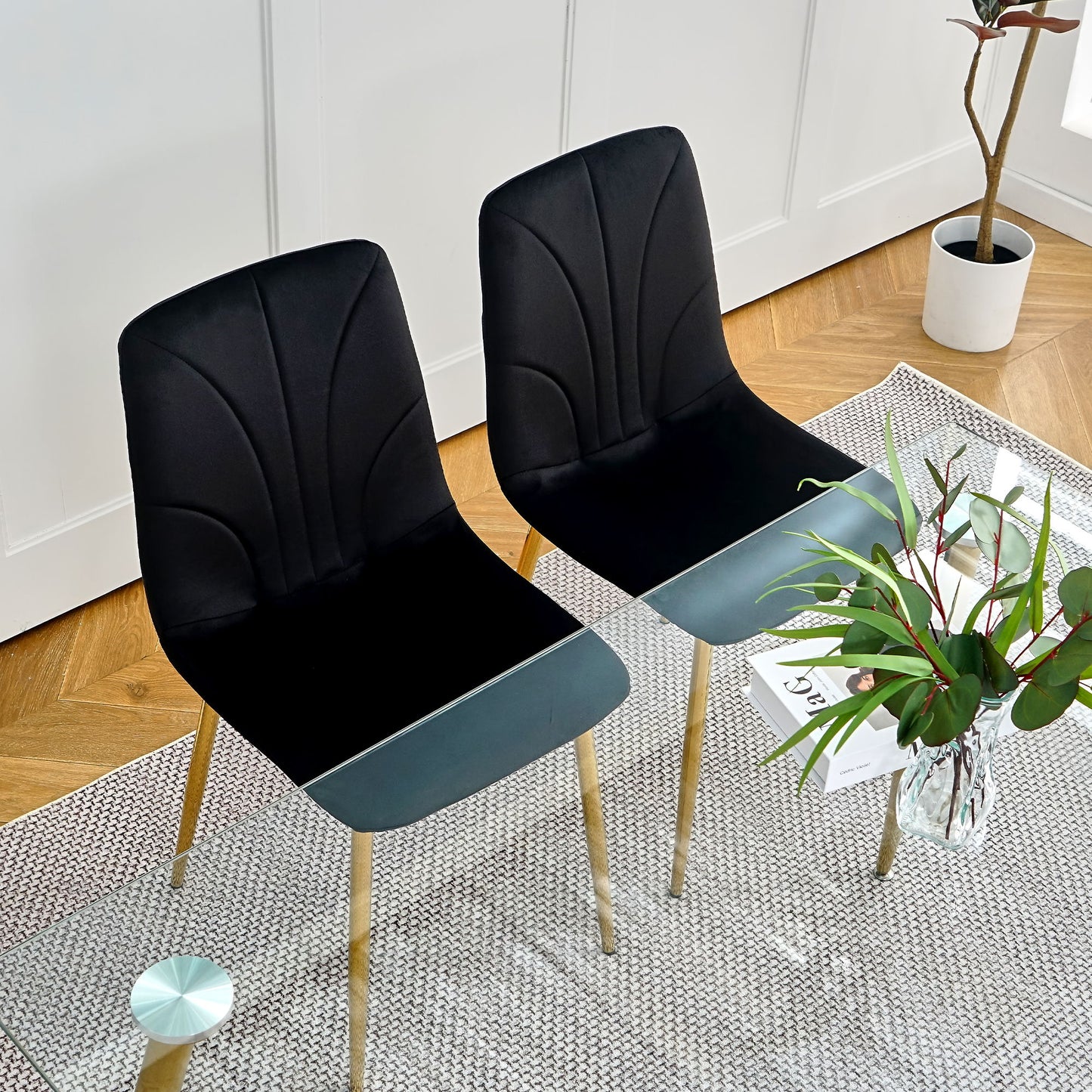 Modern Light Luxury Dining Chair With Gold Metal Legs (Set of 4) - Black