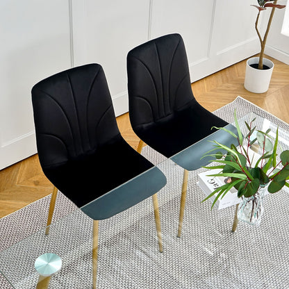 Modern Light Luxury Dining Chair With Gold Metal Legs (Set of 4) - Black