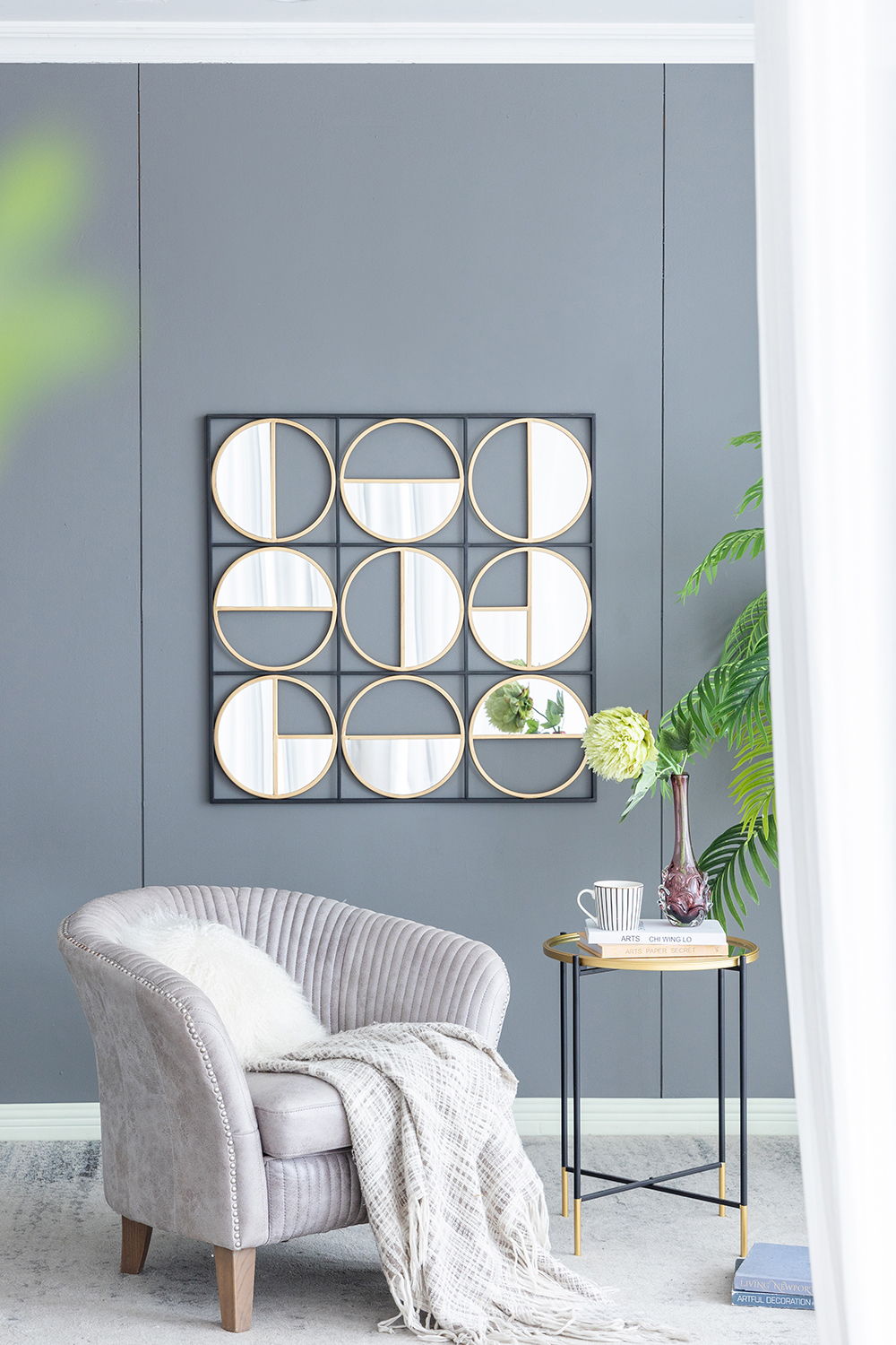 Eclectic Styling Metal Beaded Wall Mirror With Contemporary Design For Bedroom, Liveroom & Entryway - Golden Black