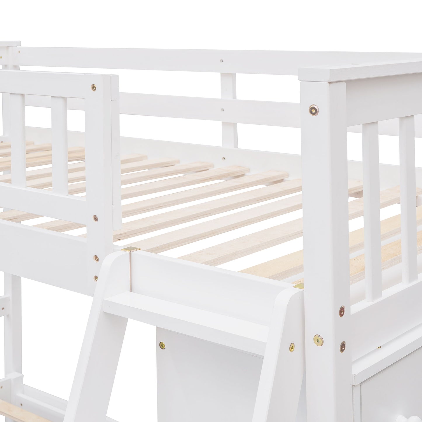 Twin Over Full Bunk Bed With 6 Drawers And Flexible Shelves, Bottom Bed With Wheels - White