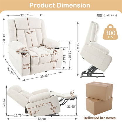 Power Lift Recliner Chair - Fabric Single Sofa With Extended Footrest, Remote Control, Cup Holders, And Side Pockets For Living Room Or Home Theater - Light Gray