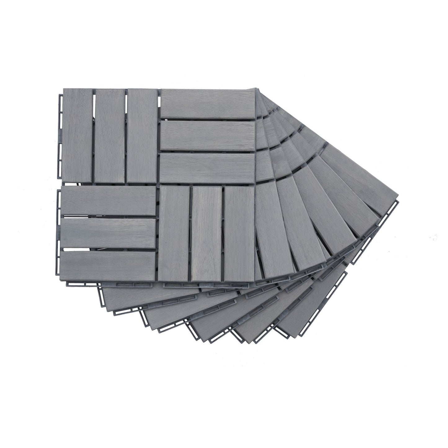 30 Piece Interlocking Deck Tiles Checker Pattern, Square Acacia Hardwood Outdoor Flooring For Patio, Bancony, Pool Side - Light Gray