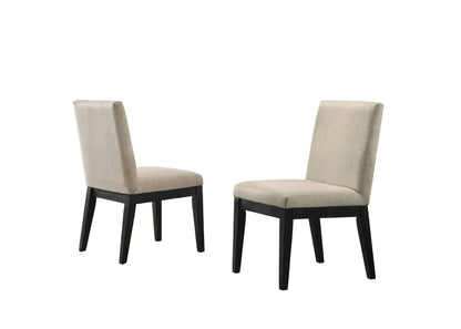 Jasper - 7 Piece Round Dining Table Set With Beige Fabric Chairs - Ebony Black