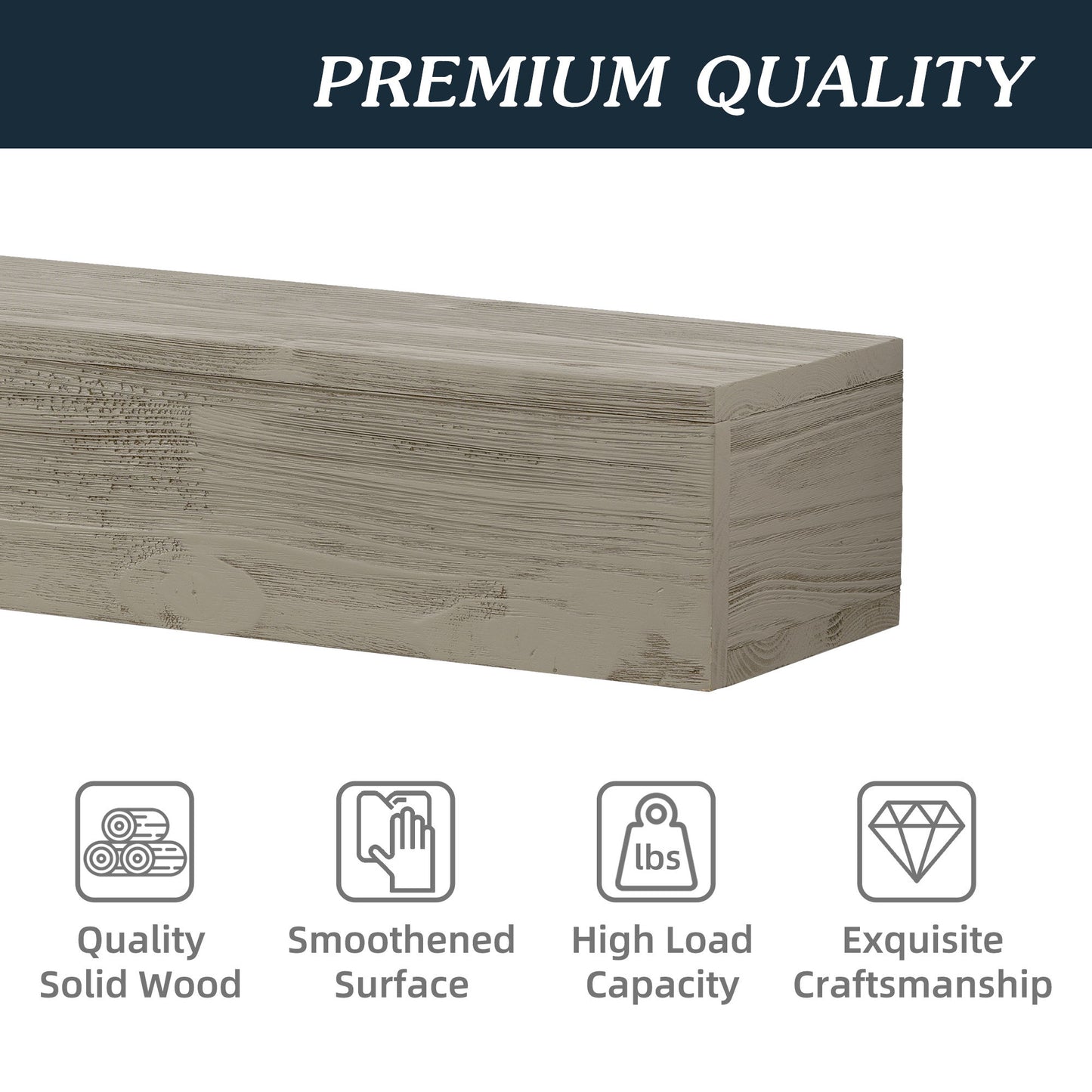 72" Rustic Wood Fireplace Mantel, Wall-Mounted & Floating Shelf For Home Decor - Gray