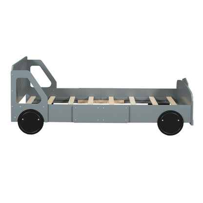 Twin Size Car Shaped Platform Bed With Wheels - Gray