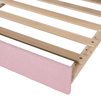 Full Size Upholstered Daybed With Storage Armrests, Trundle And Latest Integrated Bluetooth Audio System, Teddy Fleece - Pink